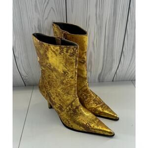 Vintage Y2K Gold Distressed Monzo Franco Booties Retro Funky Size 6.5 R1